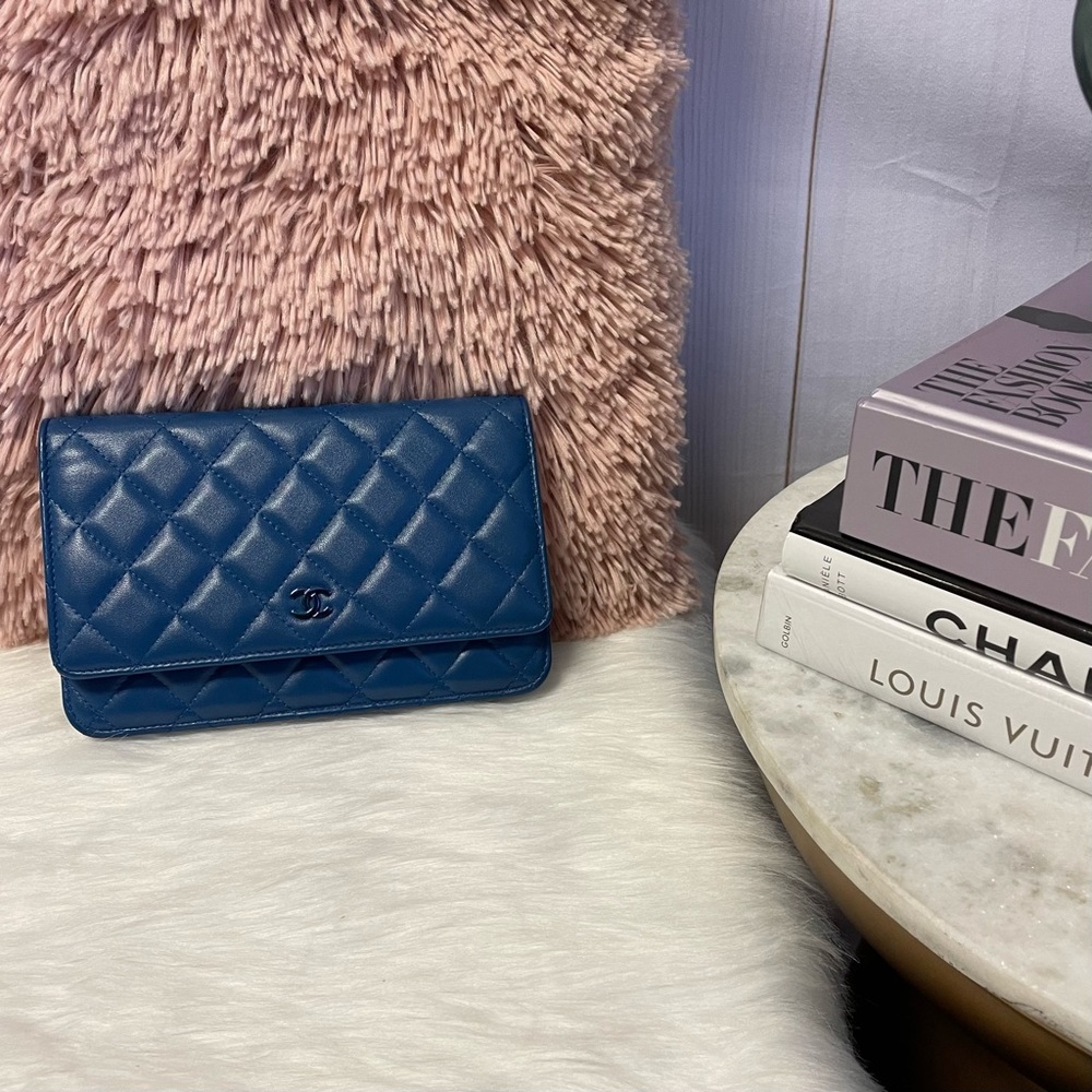 CHANEL Blue Quilted Leather Crossbody Bag